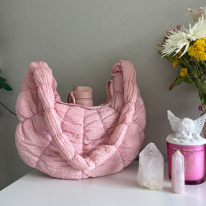 Puffer quilted bag purse crossbody 
Pink puffy crossbody crescent purse